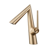 Robinet de lavabo moderne en laiton massif brossé doré, monotrou, monocommande, eau chaude et froide, cartouche céramique certifiée NSF