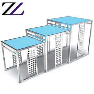 Guangzhou Kitchen Equipment Wedding Banquet Party Modern Design Stainless Steel Frame Rectangle Glass Top Led bar <strong>Buffet</strong> <strong>Tables</strong> - Product Image 1