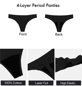 Bragas Menstruales con Espalda en T de Seda de Hielo sin Costuras, Ropa Interior Absorbente de 4 Capas de Flujo Pesado, Bragas a Prueba de Fugas para Mujer, Menstruación - Product Image 4