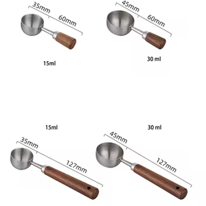 Custom High Quality 15 30Ml Stainless Steel Long Walnut Wooden Handle <b>Spoon</b> Coffee Scoop Measuring <b>Spoons</b> - Product Image 5