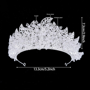 Diadème <span class=keywords><strong>de</strong></span> mariée en cristal <span class=keywords><strong>de</strong></span> luxe avec zircone et perle pour mariage, pièce <span class=keywords><strong>de</strong></span> cheveux haut <span class=keywords><strong>de</strong></span> gamme européenne américaine transfrontalière - Product Image 6