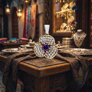 Améthyste CZ Stone Ottoman Authentique Fleur Design Pendentif en Argent Vente en Gros Turc Fait à la Main Grandbazaar Bijoux - Product Image 3