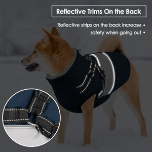 Venda quente Estilo Clássico Windproof Inverno Pet <span class=keywords><strong>Jacket</strong></span> Personalizado Poliéster Denim Jeans com Arnês Padrão Impresso para Cães - Product Image 6