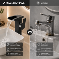Robinet de lavabo SANIVITAL à cascade sans contact, design moderne, monotrou, montage sur comptoir, en acier inoxydable brossé, pour salle de bain