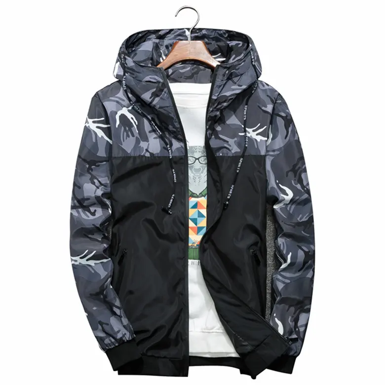 Nouvelle Mode Automne Puls Taille Hoodies Veste Tendance Automne Lâche Camouflage Zipper Jogger Training Wear Jacke Pour Hommes