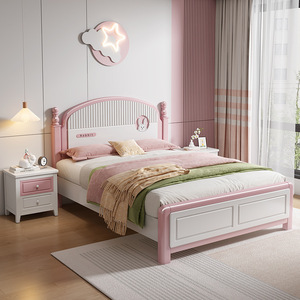 Letto per Bambini in Legno Massello, Letto Principessa per Camera <span class=keywords><strong>da</strong></span> Ragazza, Letto Grande per Studentesse, Arredamento di Lusso Leggero - Product Image 4