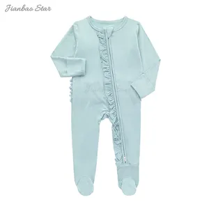 Factory New Product Bamboo Baby Romper Footie OEM Ruffled Zipper Baby Sleepsuit One Piece Soft toddler girl Rompers