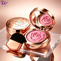 Rubor Vegano de Larga Duración a Prueba de Agua de Marca Privada, Color Oro Rosa, Compacto, con Diseño 3D de Rosa Tallada, Acabado Brillante de Alta Pigmentación, Logotipo Personalizado