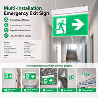 Lumière d'urgence rechargeable 3W avec panneau de signalisation de sortie, différentes options de légendes, 5 modes d'installation, design moderne pour bureau