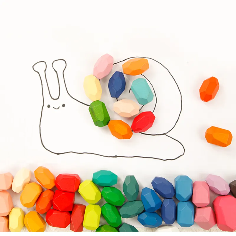 16pcs Rainbow Stone Set giocattoli di apprendimento in legno Montessori per bambini