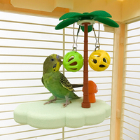 Nouvelle perchoir-plateforme pour oiseaux, décoration de cage pour perruches, en forme de cocotier rectangulaire, jouet pour perroquets, boule à mâcher avec clochette