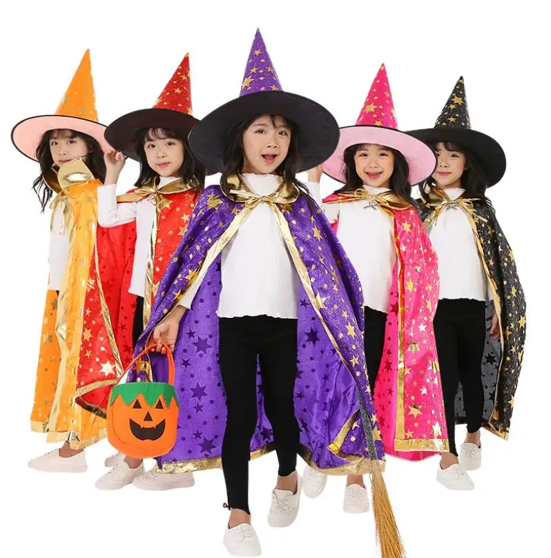 Halloween Kostüm Hexen umhang mit Hut mit Kürbis und Hexen muster Zauberer Cape Dekorationen für Events Party zubehör