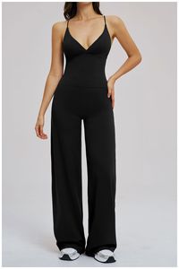 Ensembles de yoga élégants grande taille, extensibles dans quatre directions, respirants, avec haut à col en V et pantalon large à taille croisée - Product Image 5