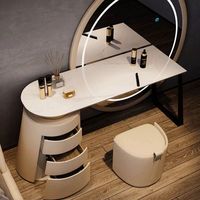 Jinruishengda Coiffeuse de luxe légère de style italien avec grand miroir éclairé, en bois haut de gamme pour chambre à coucher