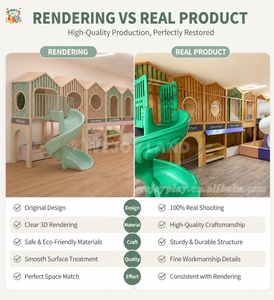 Équipement de terrain de jeu intérieur moderne en bois beige personnalisé avec toboggan, maisonnette pour enfants, <span class=keywords><strong>salle</strong></span> de jeux pour enfants, centre de jeux pour enfants - Product Image 2