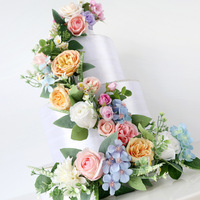 Décoration de gâteau en fleurs de soie pastel, arrangement floral artificiel, écologique et léger, pour mariage, anniversaire, table de desserts