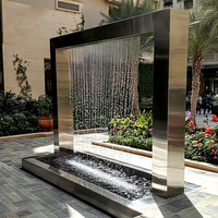 Grande Fontaine Murale Cascade Rectangulaire Moderne en Acier Inoxydable Coulé, Sculpture Métallique pour Décoration de Jardin Extérieur