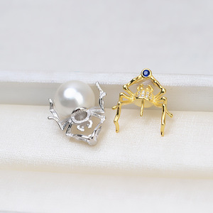 Pendentif araignée en argent S925 avec perles de cheveux de fœt de 9 à 12 mm, base creuse baroque, accessoire de collier pour femme DIY 1596 - Product Image 4