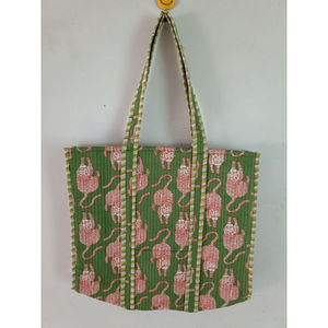 Sac fourre-tout matelassé en coton imprimé animaux fait main, sac de shopping pour femme, sac de plage avec fermeture éclair, sacs de voyage - Product Image 1