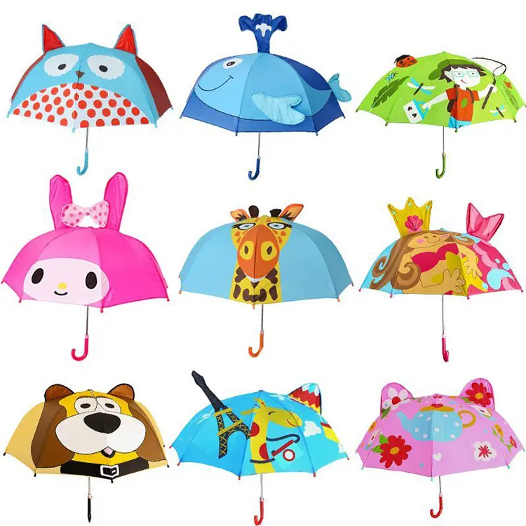 Popular Sale Cute Cat Fox Princess Design Children Straight Manual 17''*8K Character Personalize Child 3D Kid Cartoon Umbrella