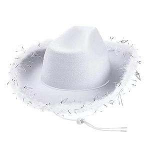 Sombrero de vaquero <span class=keywords><strong>Boa</strong></span> Rosa Playa Sombrero de vaquera con borde de pluma Rosa Sombrero Fedora enrollado para mujeres y niñas - Product Image 4