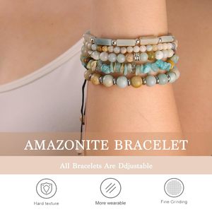 5Pcs Boho Tự Nhiên Amazonite Đá Vòng Đeo Tay Cho Phụ Nữ Người Đàn Ông Handmade Có Thể Điều Chỉnh Lapis Lazuli Đính Cườm Vòng Đeo Tay Trang Sức Set - Product Image 3