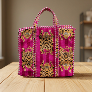 Sacs fourre-tout en coton brodés et imprimés à la main, motif indien traditionnel, faits à la main, grande capacité, pour voyage, nourriture, bijoux - Product Image 3