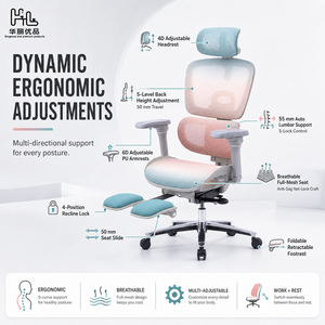 Silla de <span class=keywords><strong>Oficina</strong></span> Ergonómica Moderna de Alta Calidad, Reclinable, con Malla, Reposacabezas y <span class=keywords><strong>Reposapiés</strong></span> Ajustables en 4D, Reposabrazos Giratorios y Ajustables - Product Image 1