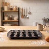 Cetakan Muffin Mini 24 Cup, Anti Lengket, Tekstur Batu Granit, Loyang Kue, Aman untuk Oven, Peralatan Panggang Rumah Tangga, Garansi 1 Tahun