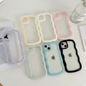 New Trending Candy Color Wave Bumper Wavy Frame Design Clear Back Cover Shockproof Phone Case For iPhone 11 12 13 14 15 Pro Max