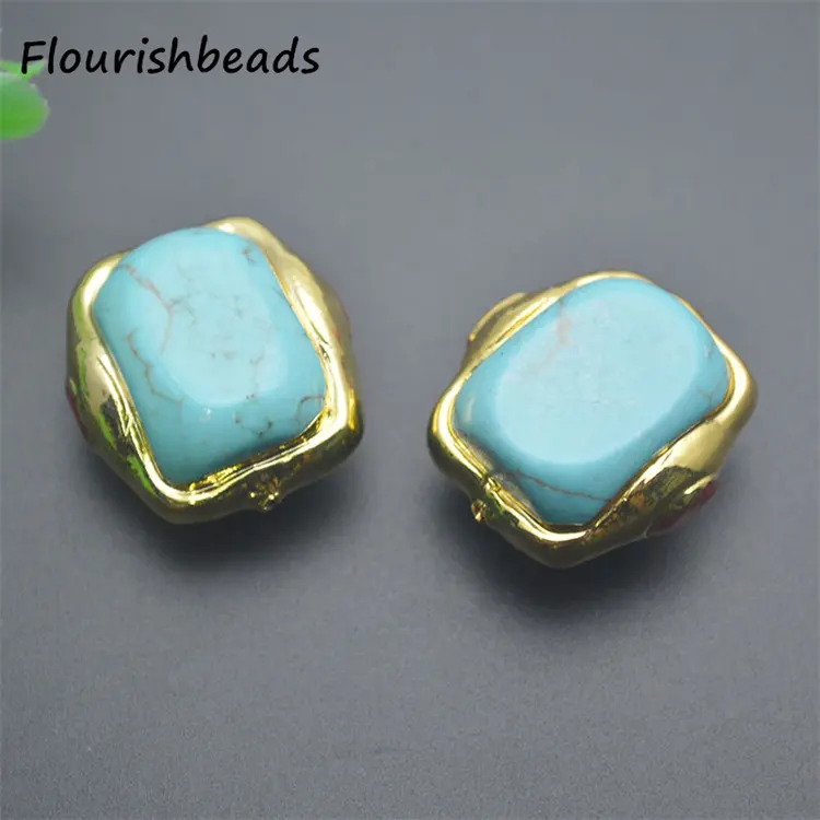 DIY Fashion Woman Jewelry Bracelets Necklaces Making Gold Plated Square Shape Synthetic Turquoise Stone Loose Beads