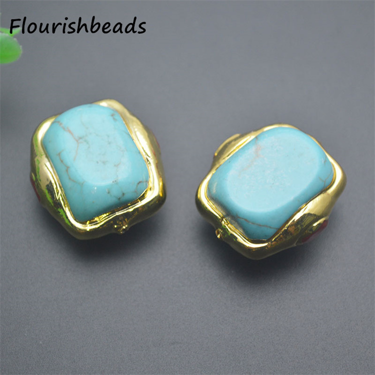 DIY Fashion Woman Jewelry Bracelets Necklaces Making Gold Plated Square Shape Synthetic Turquoise Stone Loose Beads