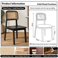 Chaise de salle à manger en rotin et bois massif, structure en bois d'hévéa, assise pliable, style moderne pour la maison, le restaurant, le café