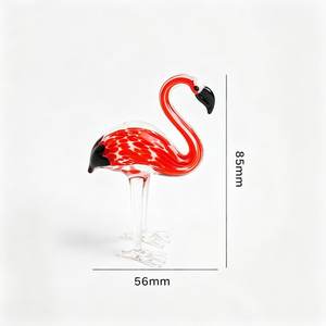 Glass Flamingo Figurine <b>Red</b> with White Pattern 85mm Height Desk Decor Contemporary Design Blown Glass Diwali Wedding 2pcs - Product Image 3