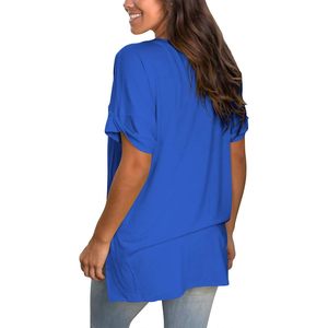 Tops de Verano para Mujer, Camiseta Túnica de Manga Corta con Cuello en V, Ropa Casual para el Día a Día, Diseño Asimétrico, Tejido de Poliéster Transpirable - Product Image 3