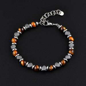 Perles En Acier Inoxydable Oeil De Tigre Perlé Bracelet Conception À La Mode pour Hommes Femmes Noir Gallstone Bracelet En Gros - Product Image 4