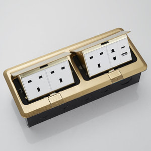 Boîtier de <span class=keywords><strong>prise</strong></span> de sol escamotable doré brossé en acier inoxydable, double <span class=keywords><strong>prise</strong></span> britannique, USB-C à charge rapide, étanche IP44, électrique - Product Image 6