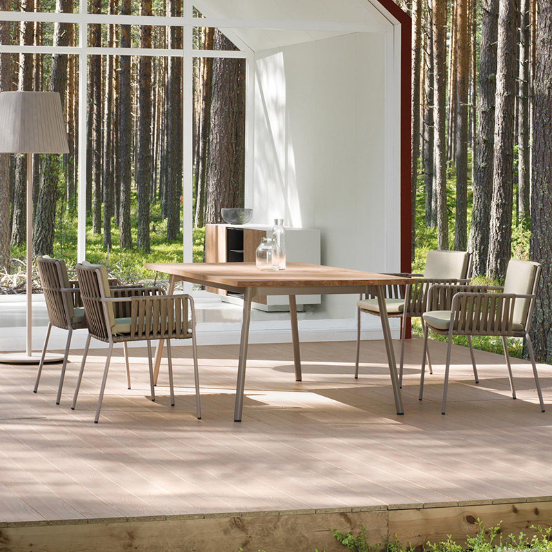 Nordic Style Cheap Hotel Patio Outdoor Garden Metal Iron Aluminum Frame Table Chairs Rope Dinning Furniture Set