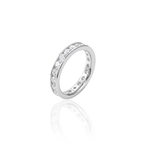 Anello Eternity in Argento 925 con Moissanite Colore <span class=keywords><strong>D</strong></span> VVS, Incastonatura a Canale, 3MM Rotondo, Impilabile, per Fidanzati, Mamme, Amiche - Product Image 1