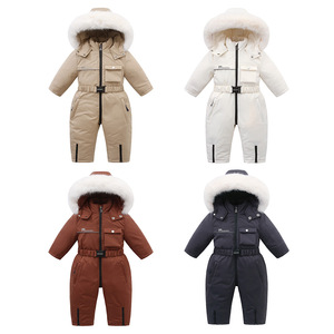 Tuta da sci per bambini transfrontaliera autunno/inverno, foderata in pile, ispessita, con cerniera, stile workwear, con cappuccio, per neonati e bambini - Product Image 1
