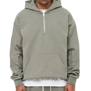 Top clothing supplier custom luxury 500 gsm thick hoodie oversized dropped shoulder zip neck heavyweight half zip hoodie men