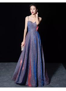 Модные синие романтичные вечерние платья без рукавов с V-образным вырезом - Product Image 4
