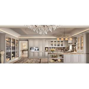 Conjunto de armario de cocina de estilo barroco italiano, diseño de cocina personalizado, armario de cocina de madera con Isla de encimera de cuarzo Artificial - Product Image 5