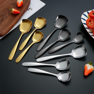 304 Stainless Steel Spoon <b>Set</b> Thickened Flat Bottom Rice Spoon Deepened <b>Square</b> Ladle Creative Ice Cream Spoon Durable Dining - Product Image 1