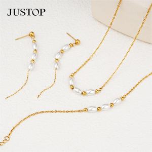 Wholesale Custom PVD 18K 24K Gold Natural Pearl Shell Freshwater <b>Earrings</b> <b>Bracelet</b> Fashion Jewelry <b>Set</b> Pearl Necklace <b>Set</b> - Product Image 3