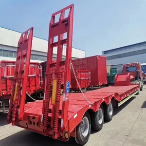 3 4 Axle Tri Low Loader Bed Deck Flatbed Container Transport Lowbed Lowboy Truck Trailer For Sale