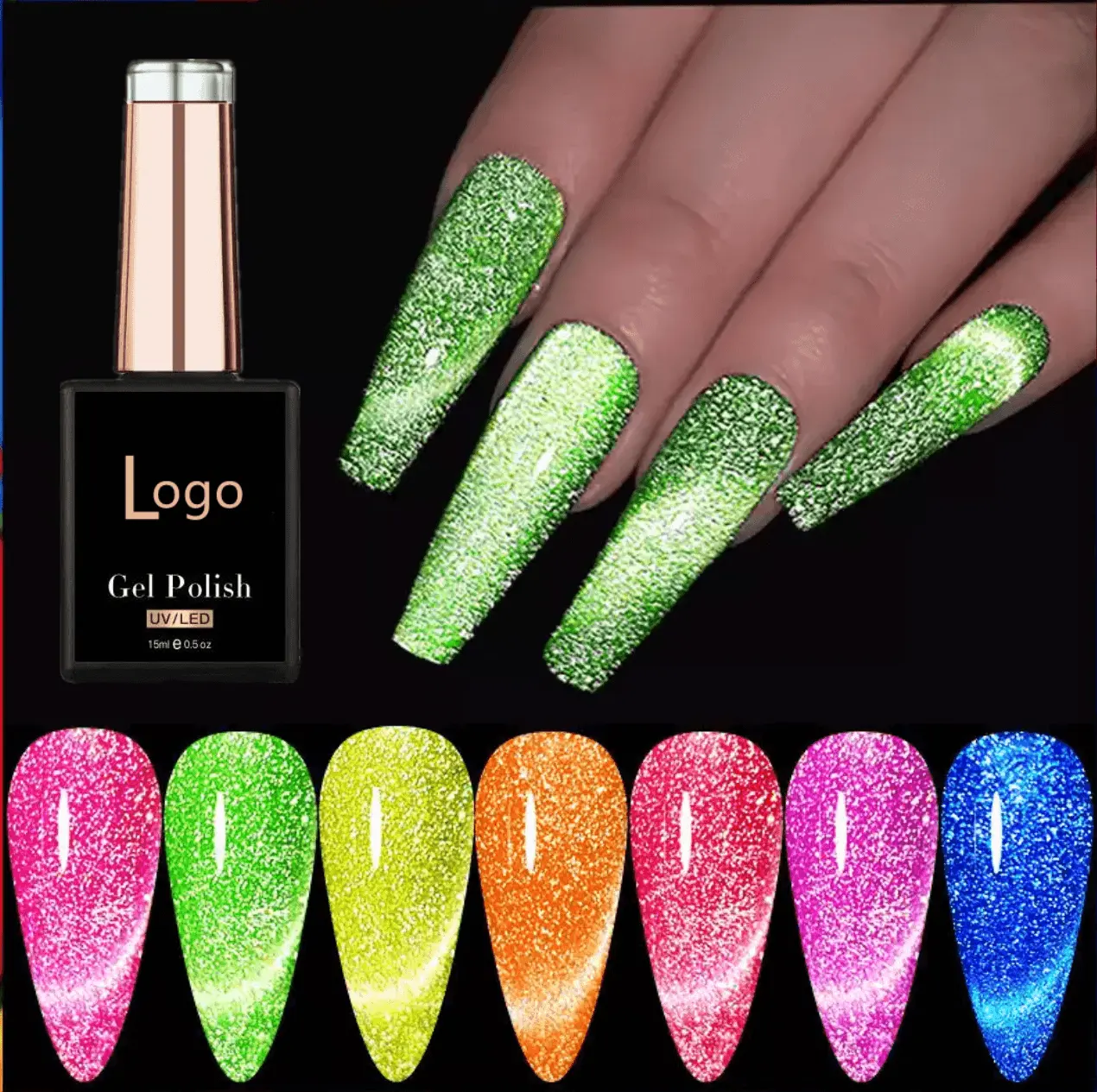 15ml Glitter Fluorescente Nail Art Magnetic Soak Off 12 Cores Neon Reflexivo Cat Eye Gel Polonês