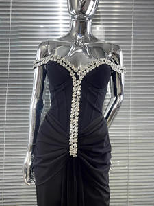 Nuovi Arrivi: Abito da Sera Nero Scintillante con Diamanti, Sexy, Senza Spalline, Stile Sirena, <span class=keywords><strong>Elegante</strong></span> per Feste - Product Image 5