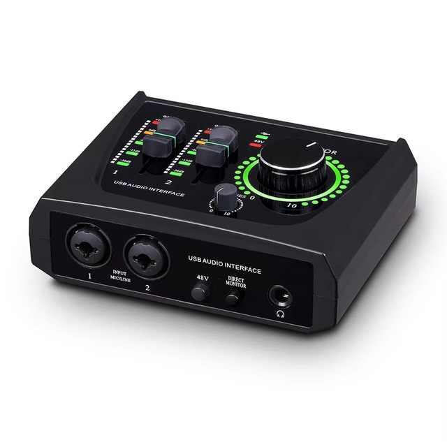 New Professional 2 Channels External Studio Audio Sound Card USB Audio Interface Noise Cancelling 48KHz for Live Recording