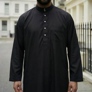 ثوب رجالي إسلامي عالي الجودة بتصميم عربي مخصص للصلاة، جبة بلون سادة على طراز دبي الحرمين التقليدي - Product Image 2